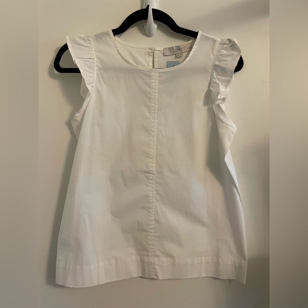 Loft White Blouse with Ruffles